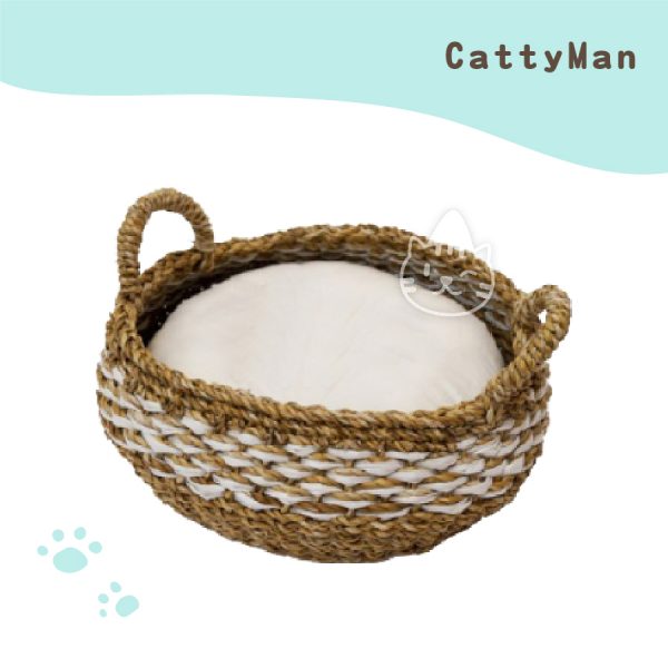 Cattyman亞洲涼夏手工編織圓鍋型提籃(附軟墊).