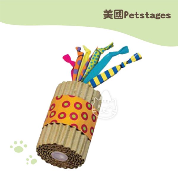美國Petstages 貓抓紙筒彩帶短鞭炮