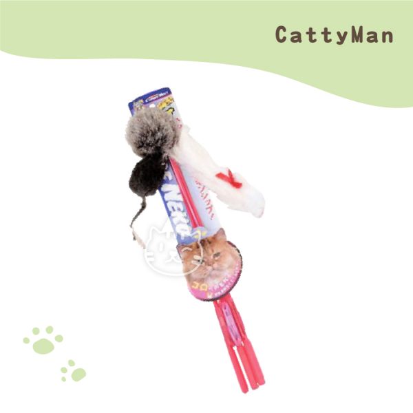 CattyMan 貓用天然兔毛豪華組合釣竿逗貓棒3入..