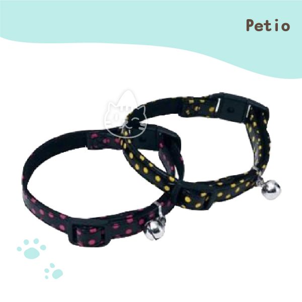Petio-皮革點點頸圈(粉紅點黃色點)