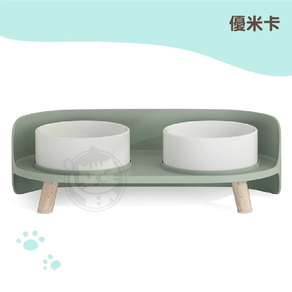 優米卡 沙發造型碗架+陶瓷雙碗(白色綠色)