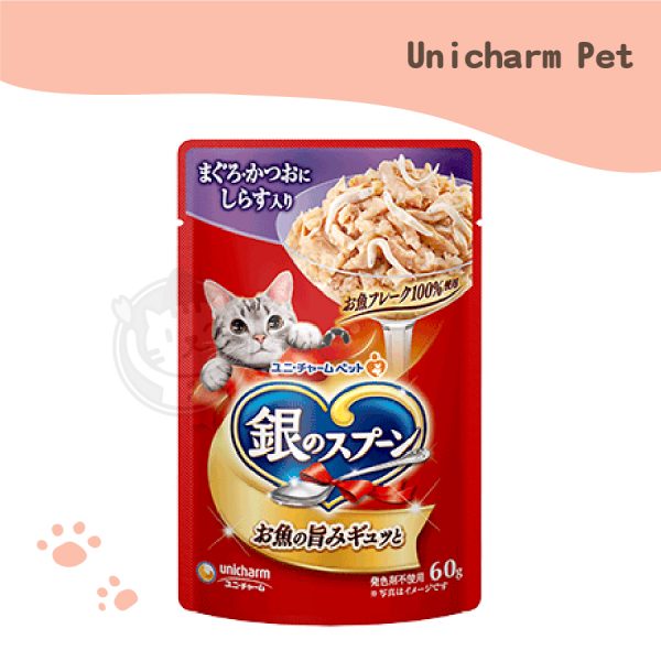 Unicharm Pet 銀湯匙餐包-鮪魚+鰹魚+吻仔魚 60g