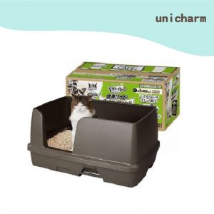 嬌聯Unicharm 寬型雙層抗菌消臭貓砂盆 -摩卡灰
