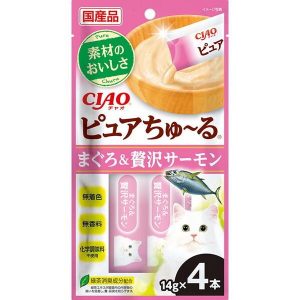 CIAO 啾嚕肉泥（PURE系列）-鮪魚＋奢華鮭魚 14g＊4p （SC-537）