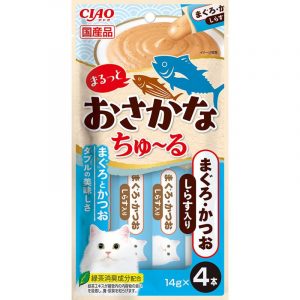 CIAO 啾嚕肉泥 SC-605 雙魚系列（鮪魚＋鰹魚＋吻仔魚） 14gx4入